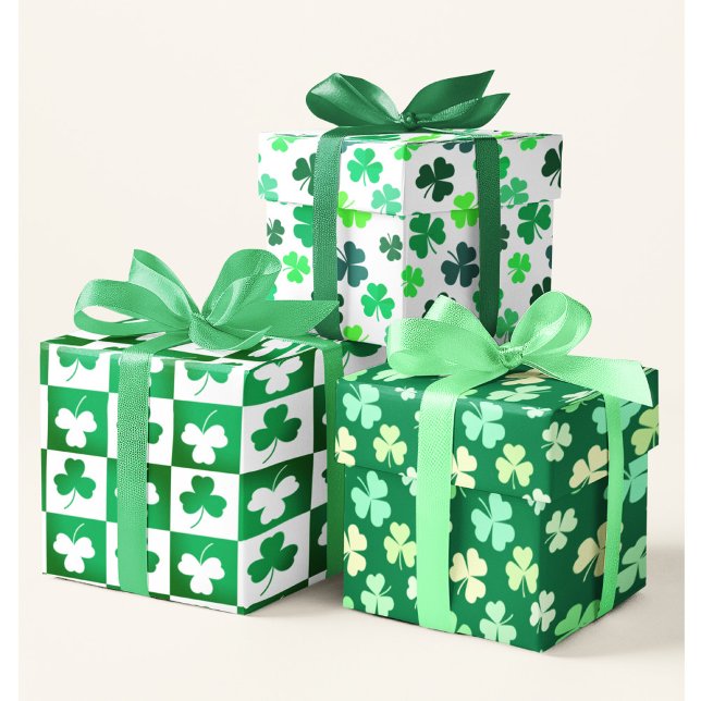 Green Shamrock Clover St Patrick's Day Irish Party Wrapping Paper Sheet (Creator Uploaded)