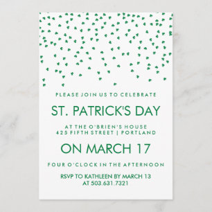 Green Shamrock Confetti on White St Patrick's Day Invitation