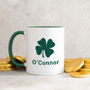 Green Shamrock Custom Family Name Irish Mug