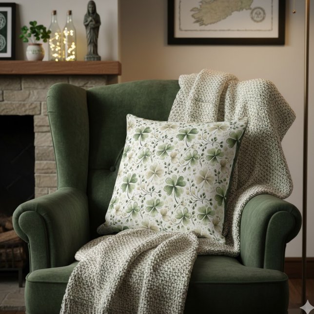 Green Shamrock Decorative Pillow | Irish Decor (Creator Uploaded)