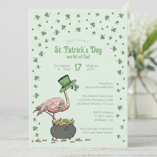 Green Shamrock Flamingo St Patrick's Day Party Invitation