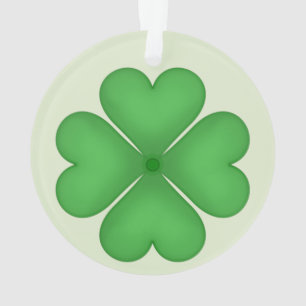 Green Shamrock Four leaf Clover Hearts Ornament