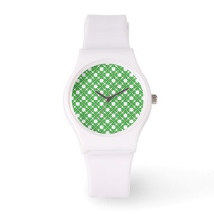 Green Shamrock Four leaf Clover Hearts pattern Watch