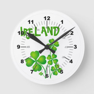 Green Shamrock From Ireland Round Clock
