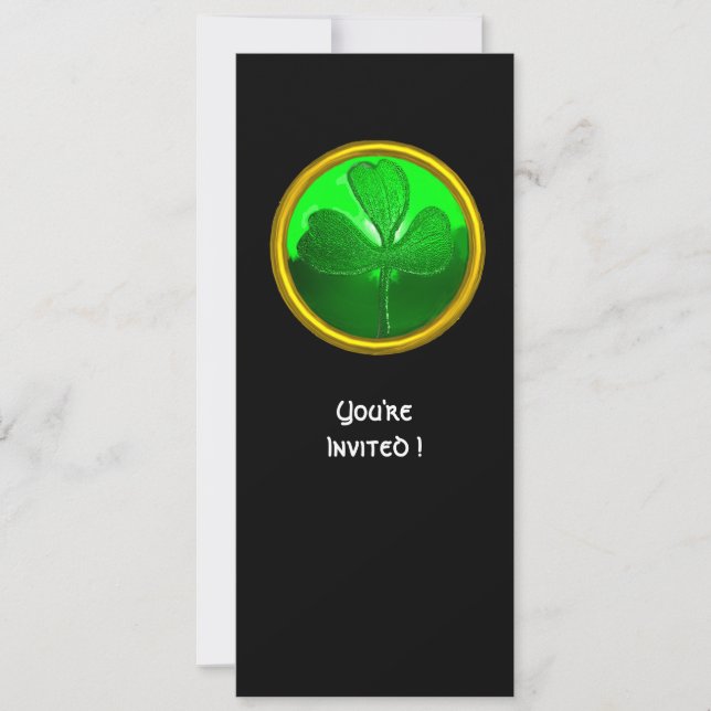 GREEN SHAMROCK GEMSTONE ,ST PATRICK'S DAY PARTY INVITATION (Front)