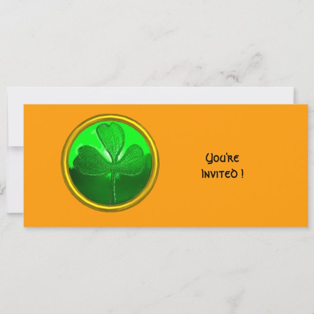 GREEN SHAMROCK GEMSTONE ,ST PATRICK'S DAY PARTY INVITATION (Front)