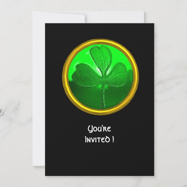 GREEN SHAMROCK GEMSTONE ,ST PATRICK'S DAY PARTY INVITATION (Front)
