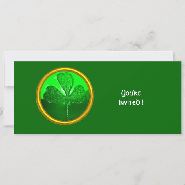 GREEN SHAMROCK GEMSTONE ,ST PATRICK'S DAY PARTY INVITATION (Front)