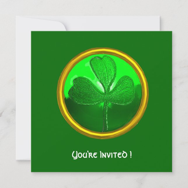 GREEN SHAMROCK GEMSTONE ,ST PATRICK'S DAY PARTY INVITATION (Front)