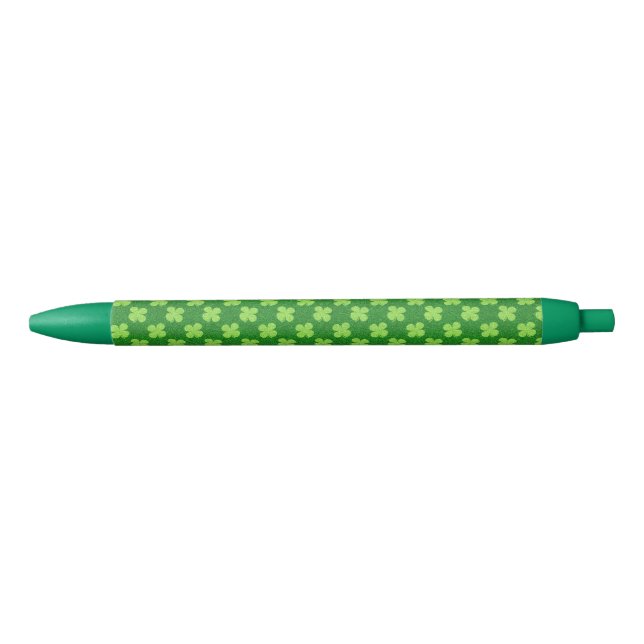Green Shamrock Glitter Black Ink Pen (Front)