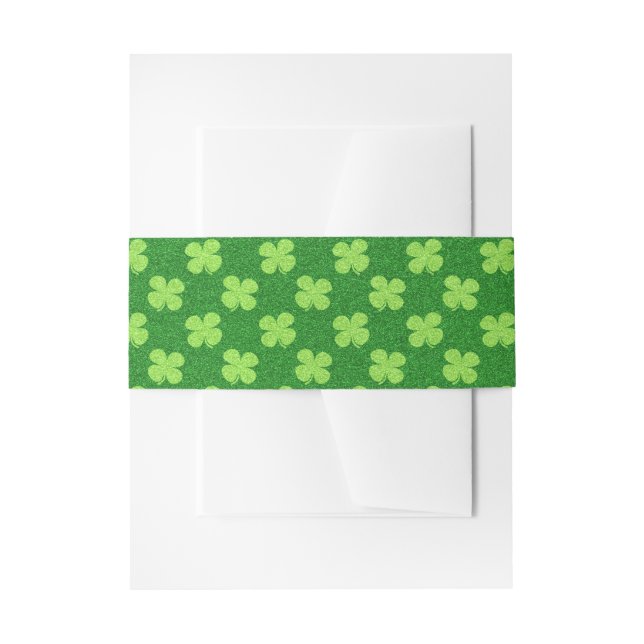 Green Shamrock Glitter Invitation Belly Band (Front Example)