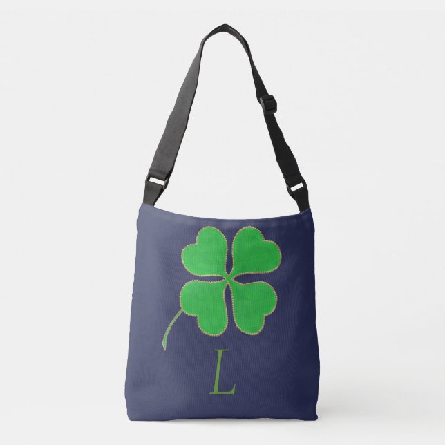 Green Shamrock Gold Dots, Monogram tote bags (Front)