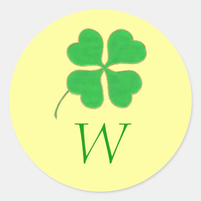 Green Shamrock Gold Dots Monogram Wedding Seals (Front)