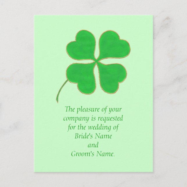 Green Shamrock Gold  Wedding Invitation Postcards (Front)