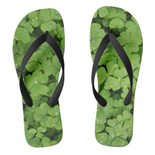 Green shamrock grass flip flops