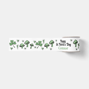 Green Shamrock Happy St Patrick's Day 3" Grosgrain Ribbon