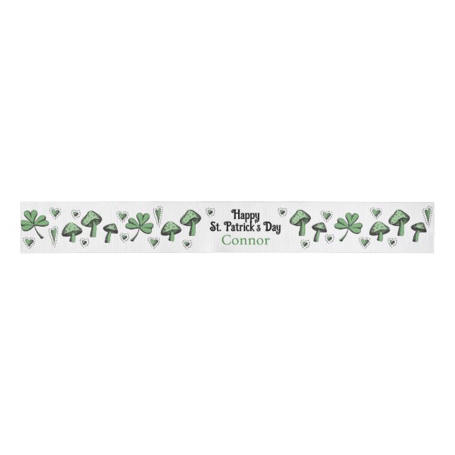 Green Shamrock Happy St Patrick's Day 3" Grosgrain Ribbon (Front)