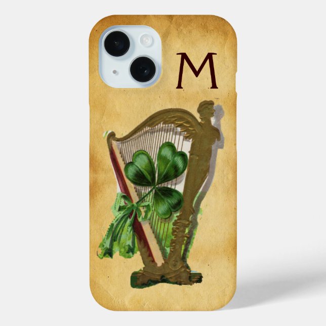 GREEN SHAMROCK HARP PARCHMENT MONOGRAM Case-Mate iPhone CASE (Back)