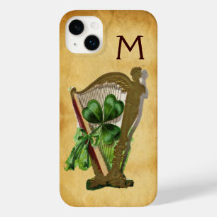 GREEN SHAMROCK HARP PARCHMENT MONOGRAM Case-Mate iPhone 14 PLUS CASE