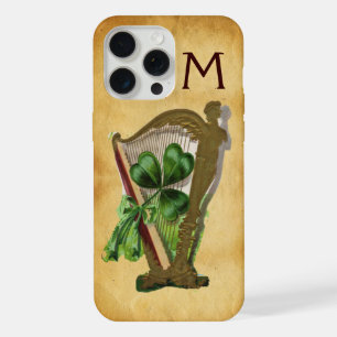 GREEN SHAMROCK HARP PARCHMENT MONOGRAM iPhone 15 PRO MAX CASE