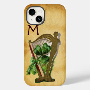 GREEN SHAMROCK HARP PARCHMENT MONOGRAM iPhone 14 CASE