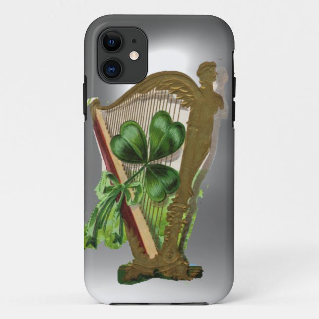 GREEN SHAMROCK HARP white Case-Mate iPhone Case (Back)