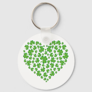 Green Shamrock Heart Key Ring