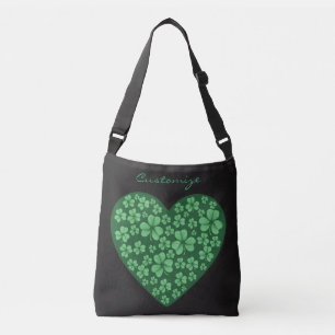 green Shamrock heart St Patrick's Day black Crossbody Bag
