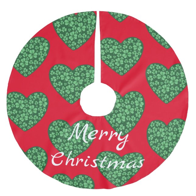 green Shamrock heart St Patrick's Day Brushed Polyester Tree Skirt (Front)