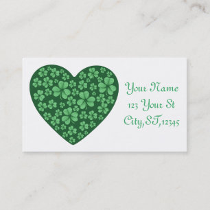 Green Shamrock heart St Patrick's Day Business Card