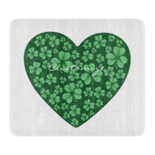 green Shamrock heart St Patrick's Day Cutting Board