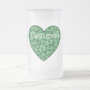 Green Shamrock heart St Patrick's Day  Frosted Glass Beer Mug