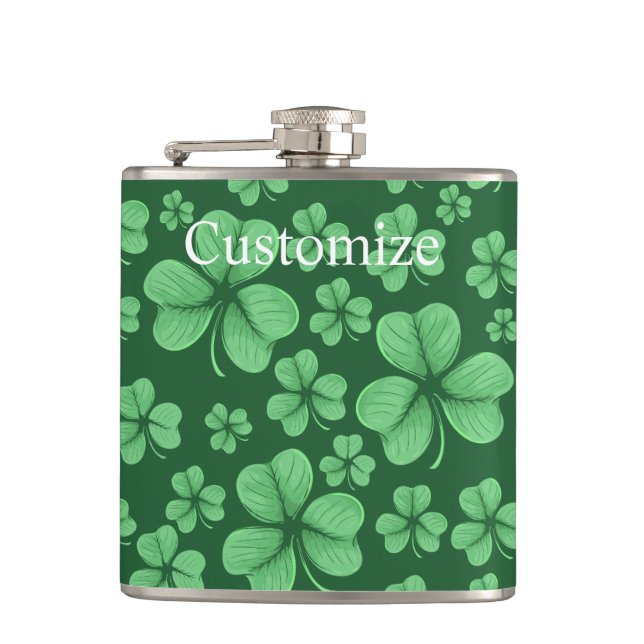 Green Shamrock heart St Patrick's Day Hip Flask (Front)