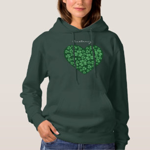 green Shamrock heart St Patrick's Day Hoodie
