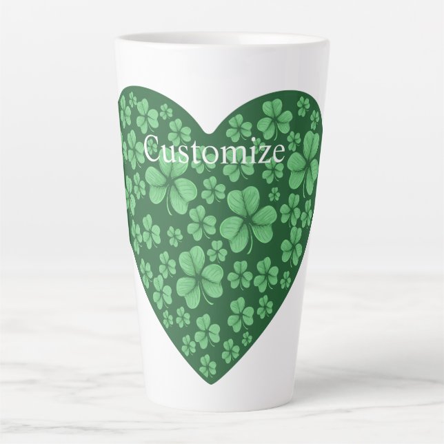 Green Shamrock heart St Patrick's Day  Latte Mug (Front)