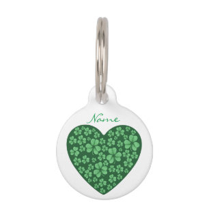 green Shamrock heart St Patrick's Day Pet Tag