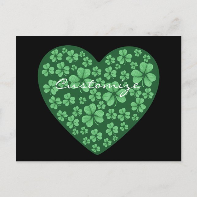 green Shamrock heart St Patrick's Day Postcard (Front)