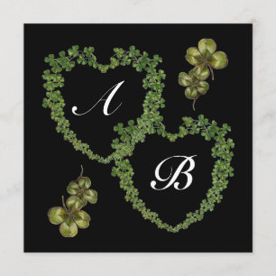 GREEN SHAMROCK HEARTS MONOGRAM black white purple Announcement