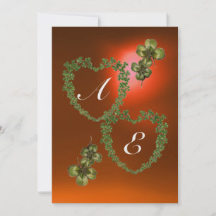 GREEN SHAMROCK HEARTS MONOGRAM white ,orange Announcement