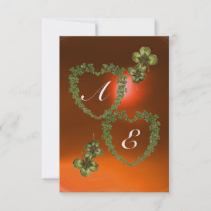 GREEN SHAMROCK HEARTS MONOGRAM  white ,orange Announcement