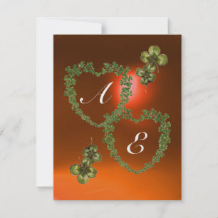 GREEN SHAMROCK HEARTS MONOGRAM  white ,orange Announcement