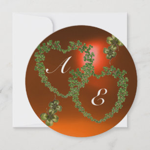 GREEN SHAMROCK HEARTS MONOGRAM white ,orange Announcement