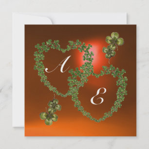 GREEN SHAMROCK HEARTS MONOGRAM  white ,orange Announcement