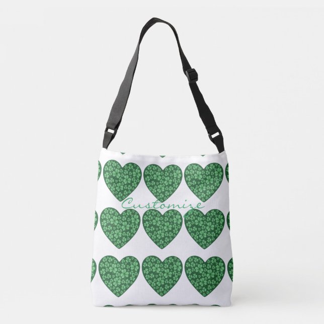 green Shamrock hearts St Patrick's Day Crossbody Bag (Back)