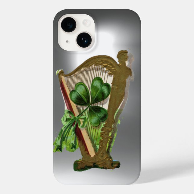 GREEN SHAMROCK IRISH HARP Grey White Case-Mate iPhone Case (Back)