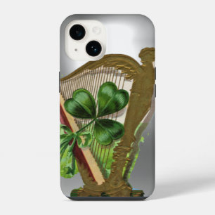 GREEN SHAMROCK IRISH HARP Grey White iPhone 14 Case