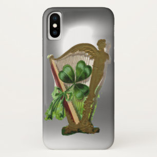 GREEN SHAMROCK IRISH HARP white iPhone X Case