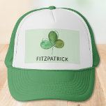 Green Shamrock Irish Heritage Name Trucker Hat<br><div class="desc">This personalized trucker hat features a hand-drawn watercolor shamrock.
Perfect for St Patrick's Day or any day to celebrate your Irish heritage.
Easily customizable.
Original Watercolor © Michele Davies.</div>