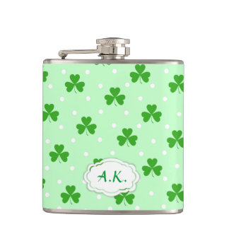 Green shamrock Irish St. Patrick's day pattern Hip Flask