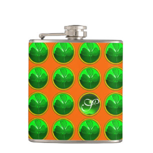 GREEN SHAMROCK JEWEL Saint Patrick's Day Monogram Hip Flask